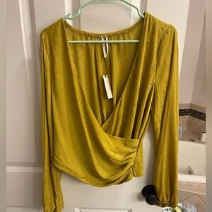 Anthropologie Mustard Yellow Wrap Blouse